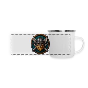 Wikinger Cartoon Krieger - Panorama Emaille-Tasse - Weiß - Vorne