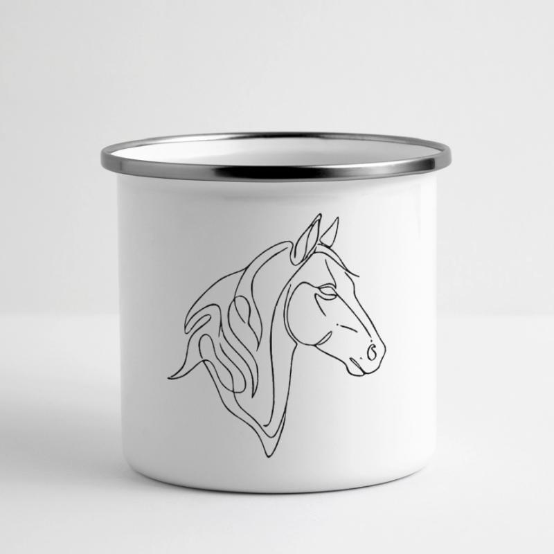 Art de lignes de chevaux minimalistes - Conception élégante de lignes Mug panoramique émaillé