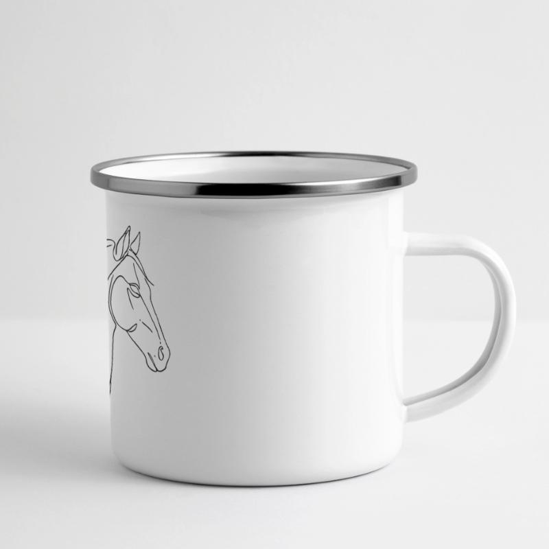 Art de lignes de chevaux minimalistes - Conception élégante de lignes Mug panoramique émaillé