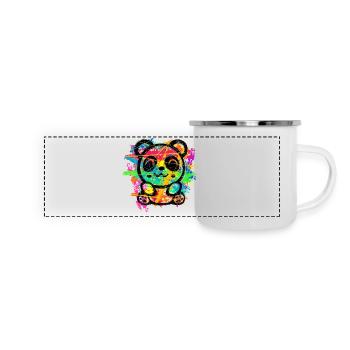 Panda Bär (Bunte Streifen) - Panorama Emaille-Tasse - Weiß - Vorne
