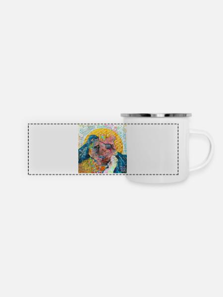 Pilgernder Löwe - Panorama Emaille-Tasse - Weiß