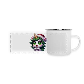 Funny cat in Christmas tree cartoon - Panoramic Camper Mug - white - Front