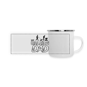 Le papa walking se promène avec l’enfant et le chien - Mug panoramique émaillé - blanc - Devant