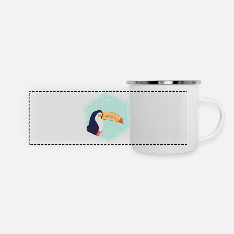 Bunter Tukan - türkis - Panorama Emaille-Tasse - Weiß