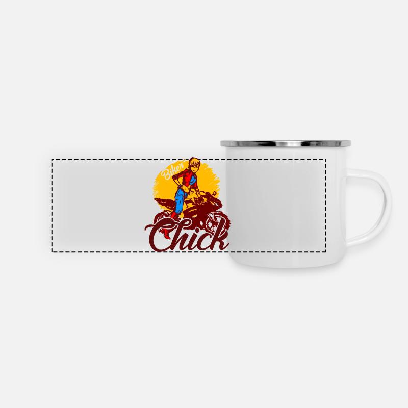 Anime Biker Bikerin Motorrad Motorradfahrer Chick - Panorama Emaille-Tasse - Weiß