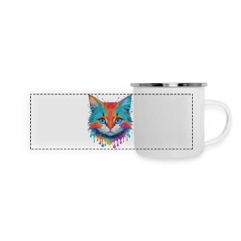 Niedliche Katze - Panorama Emaille-Tasse - Weiß - Vorne