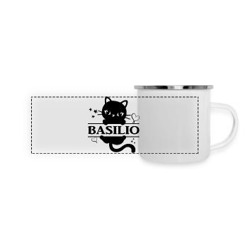 T-shirt Basilio T-shirt chat Katze idée cadeau - Mug panoramique émaillé - blanc - Devant