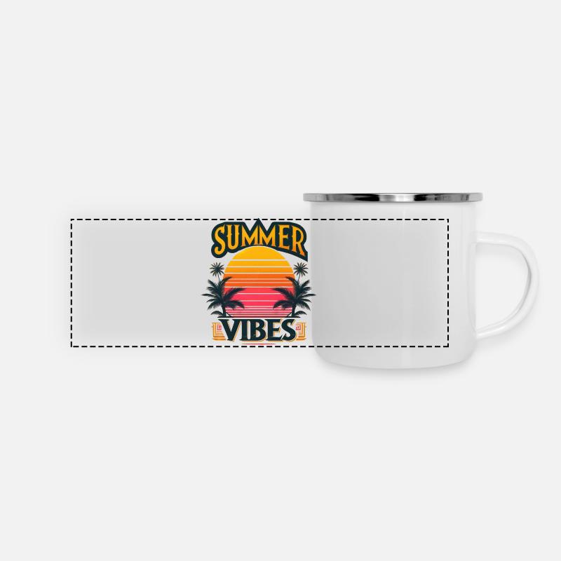 Ambiance estivale tropicale : l’aventure au coucher du soleil vous attend - Mug panoramique émaillé - blanc