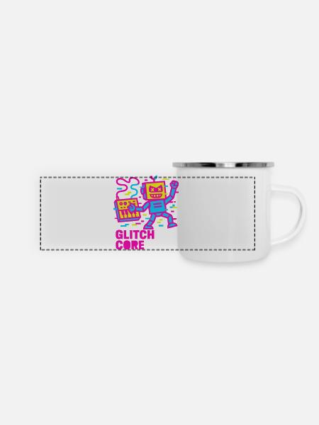 Glitchcore! - Panorama Emaille-Tasse - Weiß