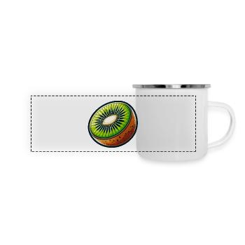 Helle Kiwi-Scheibe - Panorama Emaille-Tasse - Weiß - Vorne