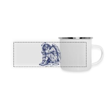 Ange triste | Dessin peint à la main - Mug panoramique émaillé - blanc - Devant