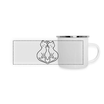 Dessin de trait d’amour du couple de chats | Style romantique élégant - Mug panoramique émaillé - blanc - Devant