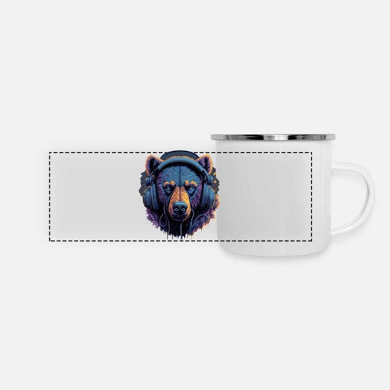 Ours néon avec un DJ casque - Mug panoramique émaillé - blanc