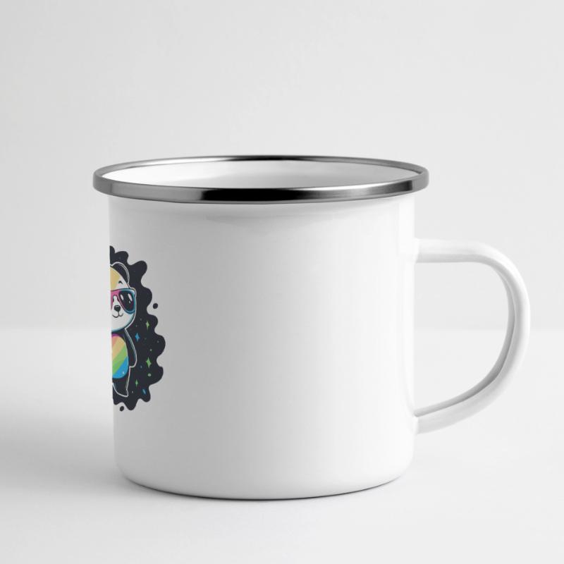 Panda Rainbow Galaxy Coole Brillen Panorama Emaille-Tasse