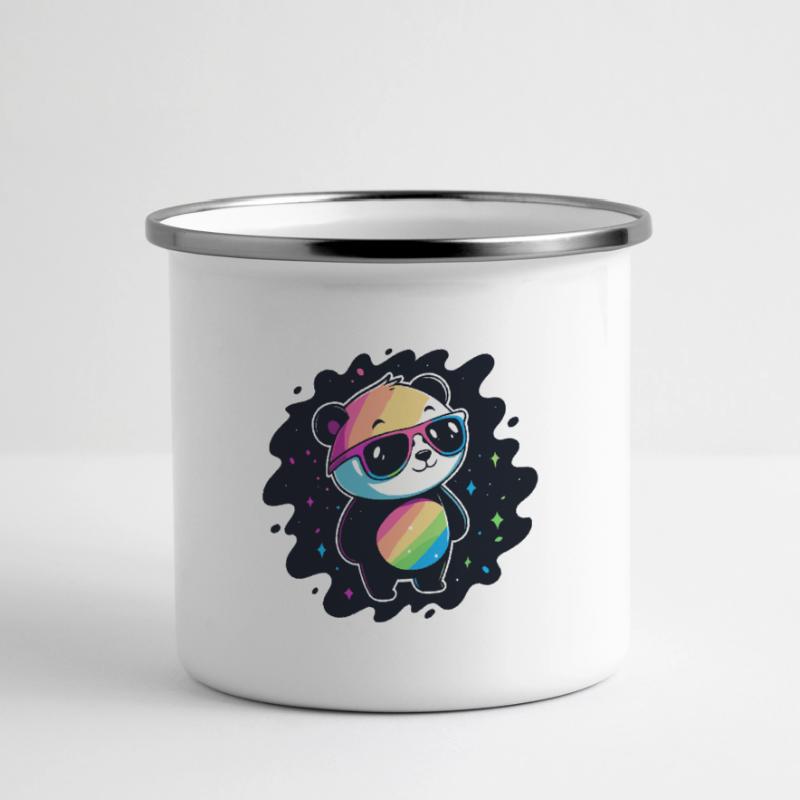 Panda Rainbow Galaxy Coole Brillen Panorama Emaille-Tasse