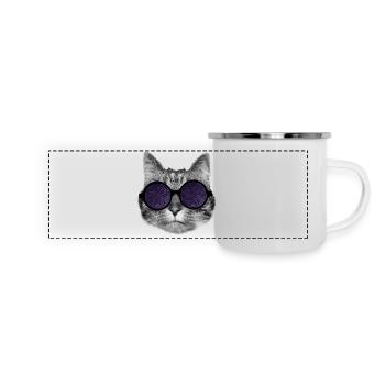 Katze und hypnotische Brille - Panorama Emaille-Tasse - Weiß - Vorne
