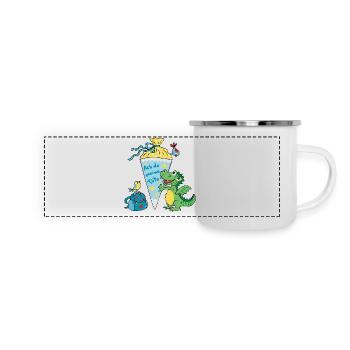 Schulkind Drache. Ach du meine Tüte! - Panorama Emaille-Tasse - Weiß - Vorne