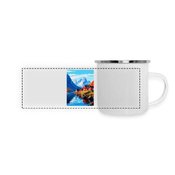 Affiche de voyage vintage des îles Lofoten en Norvège WPA - Mug panoramique émaillé - blanc - Devant