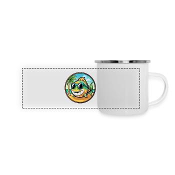 Fisch Lustige Cartoon Sommer Strand Sonnenbrille Aufkleber - Panorama Emaille-Tasse - Weiß - Vorne