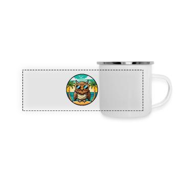 Eule Lustige Cartoon Sommer Strand Sonnenbrille Aufkleber - Panorama Emaille-Tasse - Weiß - Vorne