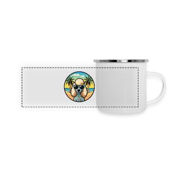 Corded Poodle Hunderasse Cartoon Sonnenbrille Strand - Panorama Emaille-Tasse - Weiß - Vorne