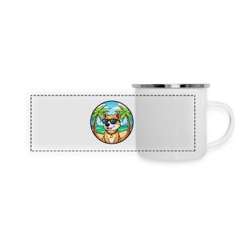 Laufhund Hunderasse Cartoon Sonnenbrille Strand - Panorama Emaille-Tasse - Weiß - Vorne