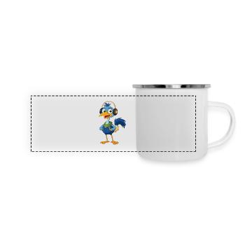 Emu Lustige Zeichentrickfigur Kopfhörermusik - Panorama Emaille-Tasse - Weiß - Vorne