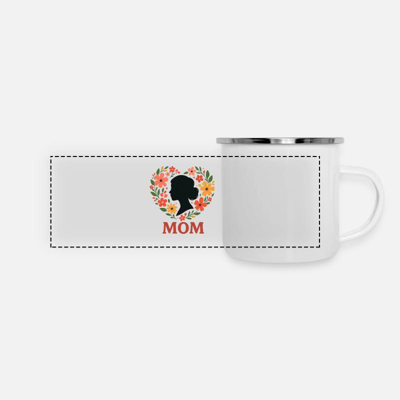 Blumenkranz Mutter Silhouette - Panorama Emaille-Tasse - Weiß