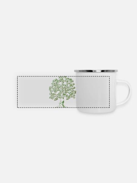Baum Zeichnung - Panorama Emaille-Tasse - Weiß