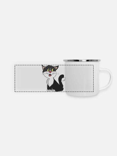 katze schwarz weiss - Panorama Emaille-Tasse - Weiß
