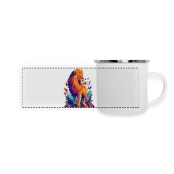 Löwe Polygon - Farbenfrohe Tier Illustration - Panorama Emaille-Tasse - Weiß - Vorne