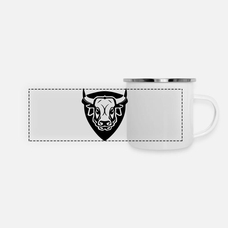 Taureau en face avec bouclier - Mug panoramique émaillé - blanc