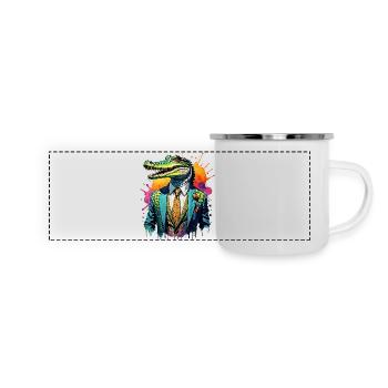 Krokodil im Anzug - Panorama Emaille-Tasse - Weiß - Vorne