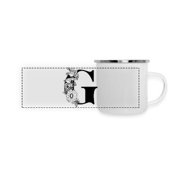 Lettre g floral noir et blanc - Mug panoramique émaillé - blanc - Devant