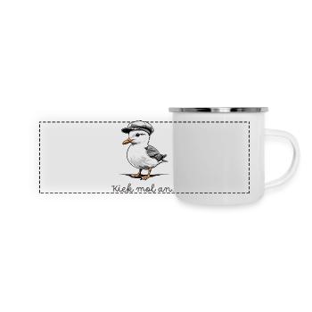 Mouette « Kiek mol an » avec dicton en bas allemand - Mug panoramique émaillé - blanc - Devant