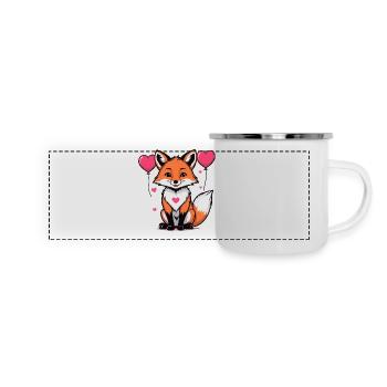 Fuchs Fox Herzchen Herz Süß Geschenk für Frauen - Panorama Emaille-Tasse - Weiß - Vorne