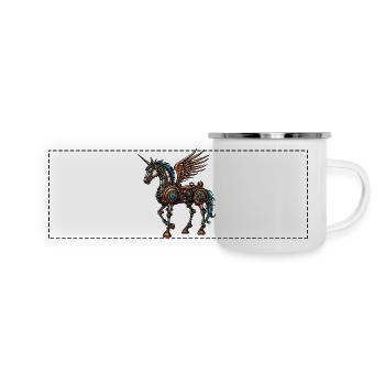 Dampf-Punk-Pferd - Panorama Emaille-Tasse - Weiß - Vorne