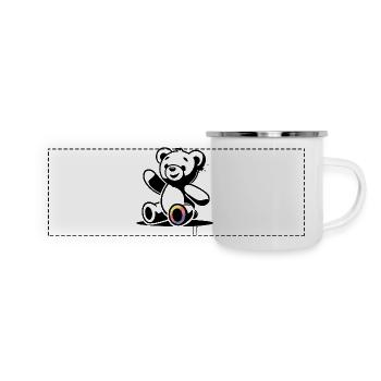 Stencil Teddy mit Regenbogenakzent - Panorama Emaille-Tasse - Weiß - Vorne