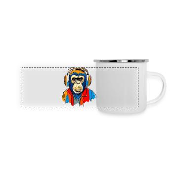 Affe mit Kopfhörern - Panorama Emaille-Tasse - Weiß - Vorne