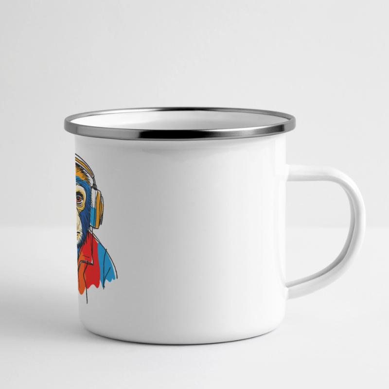 Singe avec casque Mug panoramique émaillé
