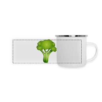 Knallgrüner Brokkoli im stylischen Comic-Stil - Panorama Emaille-Tasse - Weiß - Vorne