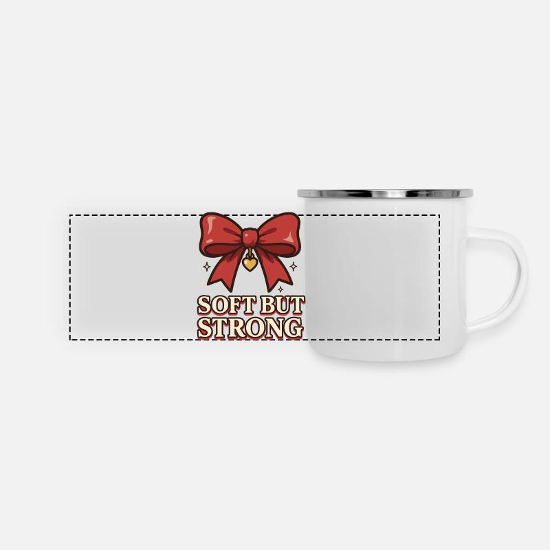 Doux mais fort – Ruban rouge - Mug panoramique émaillé - blanc