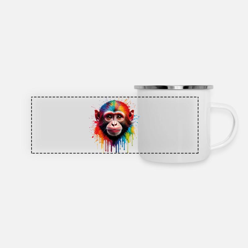 Singe coloré avec explosion de couleurs - Mug panoramique émaillé - blanc