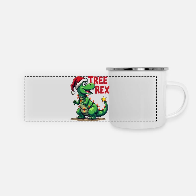 Christmas Dino – Funny T-Rex with Christmas Tree - Panoramic Camper Mug - white
