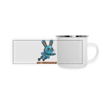 Blauer Mechanischer Hoppbunny - Panorama Emaille-Tasse - Weiß - Vorne