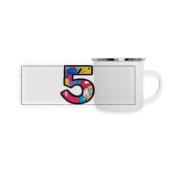 5 Zahl Bunt - Panorama Emaille-Tasse - Weiß - Vorne