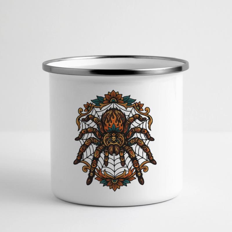 Tarantula Fire Flames Spider Web Pattern Motif Panoramic Camper Mug