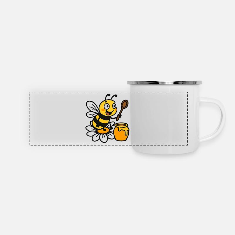 Abeille fabrique de miel sur une fleur - Mug panoramique émaillé - blanc