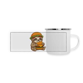 Dessin animé Paresseux avec Burger - Mug panoramique émaillé - blanc - Devant