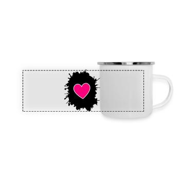 Magenta Herz auf Schwarz - Panorama Emaille-Tasse - Weiß - Vorne